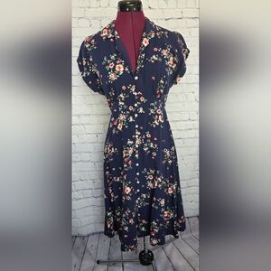 Wild Fable Blue and Pink Ruffled Wrap Midi Dress